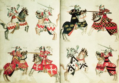 MS Harley 4205 fol.31v-32 Jousting knights showing heraldic emblems (vellum)   1351487   ja       japanese Successfully Translated  Original: A Running Boy. Marcus Holst von Schmidten Translat: A Running Boy. Marcus Holst von Schmidten 1271833 ja japanese  作： English School
