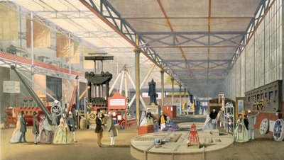 1851年に発行された1851年の大展覧会のディッキンソンス総合写真からの機械、カラーリトグラフ 作： English School