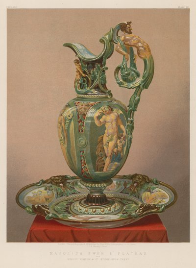 ストークアポントレント、Minrs and Co氏によるMajolica Ewer and Plateau 作： English School