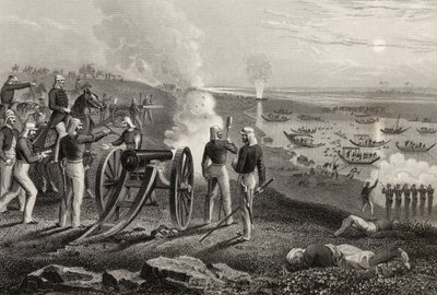 1857年に出版された「インディアン反乱の歴史」から、1857年にアラハバードからアウデ反乱軍を率いるエア少佐 作： English School