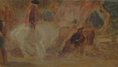 以前はJMWターナー（1775-1851）に、またピータードウィント（1784-1849）に帰因した白い馬の男（紙に油彩） 作： English School