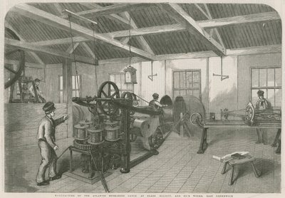 イーストグリニッジのGlass Elliott and Co.s工場での大西洋海底ケーブルの製造 作： English School