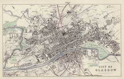 地図エディンバラのG・H・スワンストンが描いて彫ったグラスゴーの街（カラーリトグラフ 作： English School