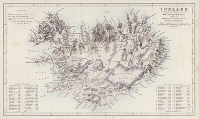 地図アウグストゥス・ペテルマンが描いたグンラウグソンのトリゴン測量によるアイスランド（カラーリトグラフ） 作： English School