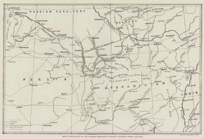 アフガニスタンとロシアトルキスタン、ペルシャ、インドの隣接地域の地図 作： English School