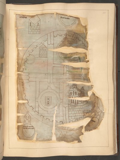 エルサレムの地図、「Winchcombe Chronicle」より、MS Cotton Tiberius E. IV、fol.143r (ベラム) 作： English School