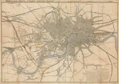 1839年、バーミンガム、ブリストル、テムズジャンクション鉄道を示すロンドンの地図 作： English School