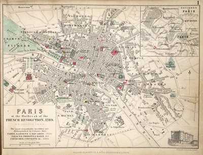 1789年のフランス革命勃発時のパリの地図 作： English School