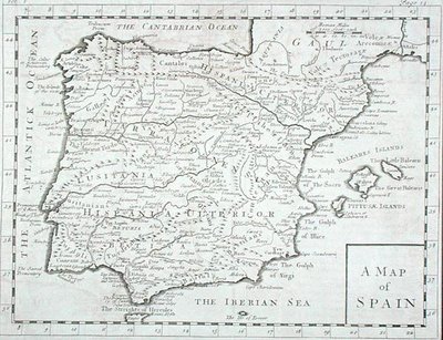 スペインとポルトガルの地図 18世紀後半（彫刻） 作： English School
