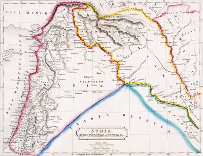 バトラーによる「古代地理のアトラス」からのシリア、メソポタミア、アッシリアundc。の地図、ロンドンで発行されたc.1829（カラーリソ） 作： English School
