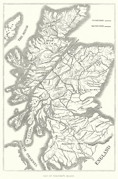 テルフォードの道の地図（彫刻 作： English School
