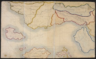 ヴェルドポリス、またはグラス タウンの地図。 架空の土地、パトリック ブランウェル ブロンテとその妹シャーロットによる「The History of the Young Men to their First Settlement to the Present Time」のイラスト（紙に水彩の鉛筆） 作： English School