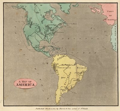 アメリカ大陸の地図、1821年頃 作： English School