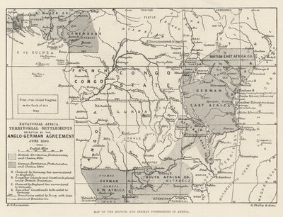 アフリカにおけるイギリスとドイツの所有地の地図（彫刻 作： English School
