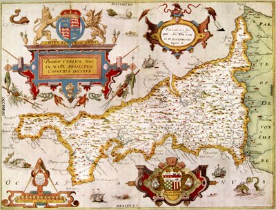1576年のコーンウォール郡の地図、「Saxton
