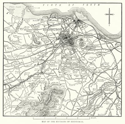 エディンバラ周辺の地図（彫刻 作： English School