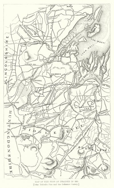 1830年に排水されたフェンズの地図(エングレーヴィング) 作： English School