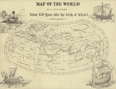 キリスト誕生から約150年後の世界地図（版画） 作： English School