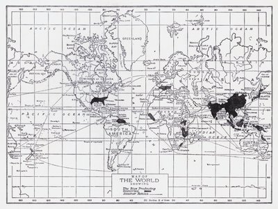 米生産国を示す世界地図（リトグラフ） 作： English School