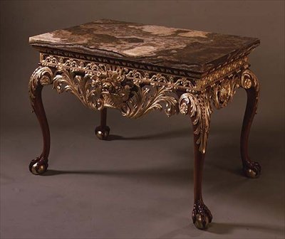 大理石トップのテーブル、ボール＆クローフット、1720年頃（パーセル・ギルト＆マーブル 作： English School