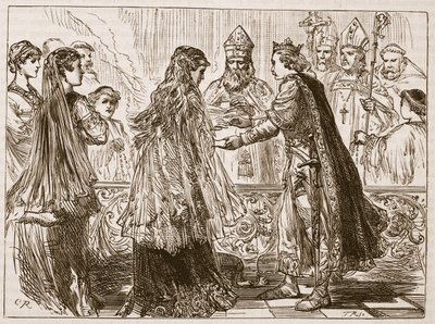 ヘンリー1世とマチルダの結婚、カッセルズのイラスト入りのイギリスの歴史（セピア写真） 作： English School