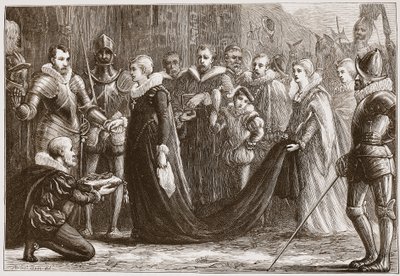 ホリールードに入るスコットランドのメアリー女王、ジェームズエイトケンワイリー（1808〜1890年）によるパブのプロテスタンティズムの歴史からのイラスト。 1878 作： English School