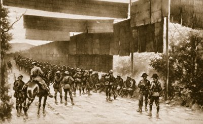 露出した道路のマットスクリーン：ゴリツィアに進出するイタリア人が採用した装置、1914〜19年 作： English School