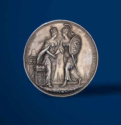 ウィリアムとメアリーの戴冠式を記念したメダル、1689年（銀色）（419670の逆） 作： English School