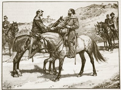 ガリバルディとビクターエマニュエルの出会い、カッセルズイラストレイテッドイングランドオブイングランドのイラスト（セピア写真） 作： English School