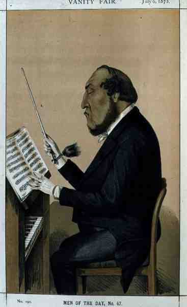 Men of the Day」第47号：「Orchestration」風刺画（1872年7月6日付『Vanity Fair』誌より）（カラーリトグラフ版 作： English School