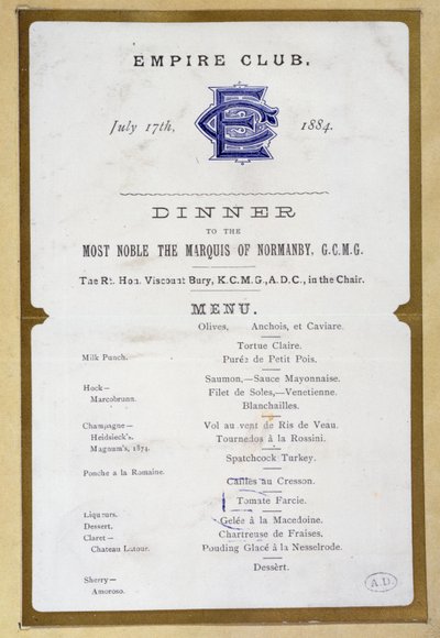 エンパイアクラブのメニュー、1884年3月17日 作： English School
