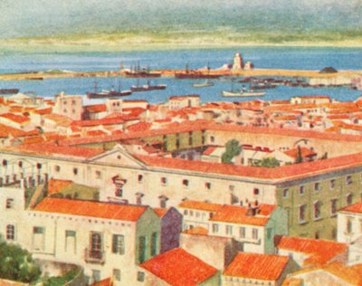 メッシーナ、町と海峡（カラーリトグラフ） 作： English School