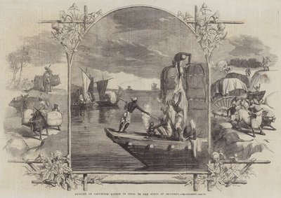 インドの綿花を出荷港に運ぶ方法（版画 作： English School