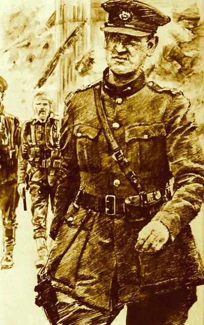 マイケルコリンズ、1916年のアイルランドのイースター蜂起における反乱軍のリーダー 作： English School