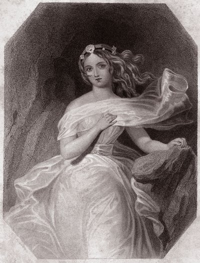 Miranda (The Tempest - La Tempete) in - "Galerie des femmes de Shakespeare, collection of 45 serious portraits by first artists of London, enriched with critical and literary notices" around 1838 - from "Gallery of the women of the Shakespeare", 作： English School