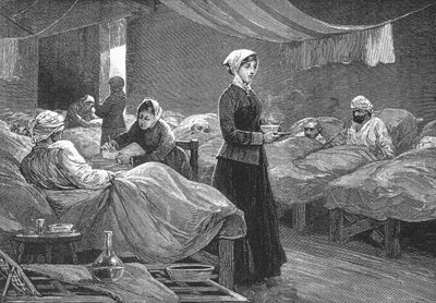 1880年頃、スクタリのバラック病院のミスナイチンゲール（木の彫刻） 作： English School