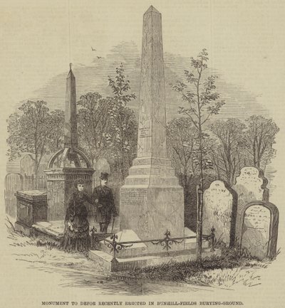 Bunhill-Fields Burying-Groundに最近建てられたデフォーの記念碑（エングレービング 作： English School
