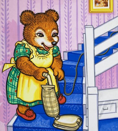 階段を掃除するクマの母 作： English School