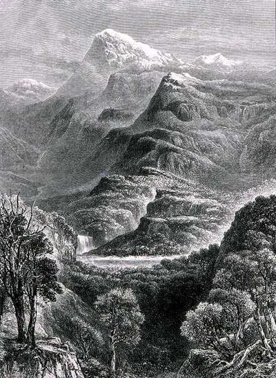 オーストラリア、ニューサウスウェールズ州のコジアスコ山（The Religious Tract Society発行の「Australian Pictures」より）。 作： English School