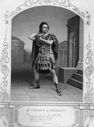 ウィリアム・シェイクスピア（1564-1616）の劇中、コリオレイナス役のクレスウィック氏（第5幕第5場）（彫刻作品 作： English School
