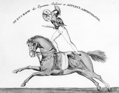 1840年頃、アトレイズアンフィシアターでの乗馬パフォーマー、ダクロウ氏 作： English School