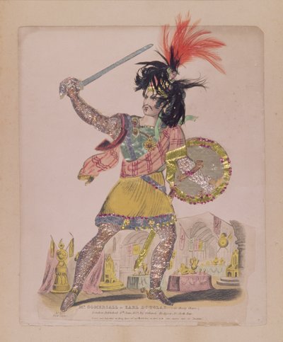 パブ「チェビーチェイスのバラード」のアールダグラス役のゴマーサル氏。オーランドホジソン、1832年（彫刻とコラージュ） 作： English School
