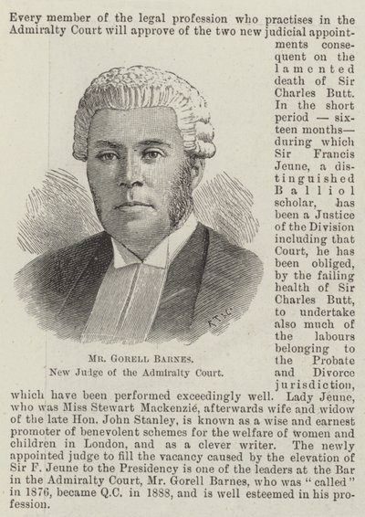 ゴレル・バーンズ氏、アドミラルティ裁判所の新判事（彫刻 作： English School