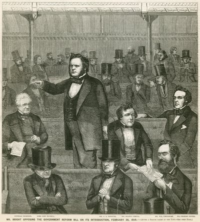 1859年2月28日、政府改革法案の導入に反対したジョンブライト氏 作： English School