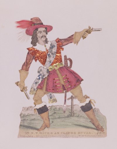 フランスのハイウェイマンクロードデュヴァル（1643-70）を装ったNTヒック氏（彫刻とコラージュ） 作： English School