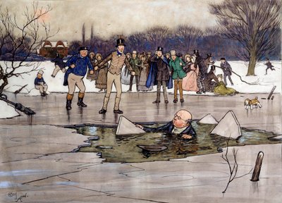 氷の上のピクウィック氏 チャールズ・ディケンズ（1812-1870）の作品の挿絵（イギリス派）。1837年 個人蔵 作： English School