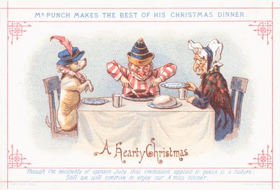 クリスマスディナー、クリスマスカードに座っているパンチ氏 作： English School