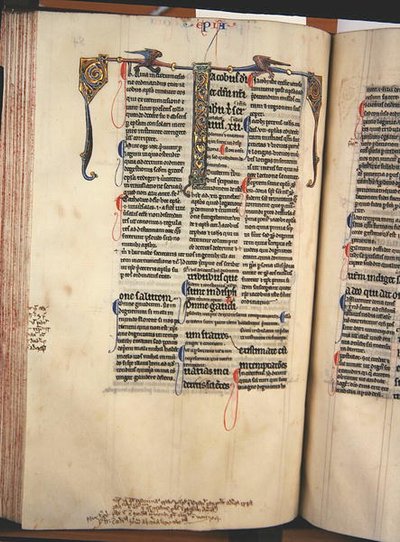 Ms.27, f.84v:新約聖書の注釈付きコピーのページ（ベラム製） 作： English School
