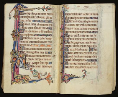 Ms 1-2005、ff.122v-123r：Macclesfield Psalterによるグロテスクな縁飾り、イーストアングリアの使用、1330年頃 作： English School