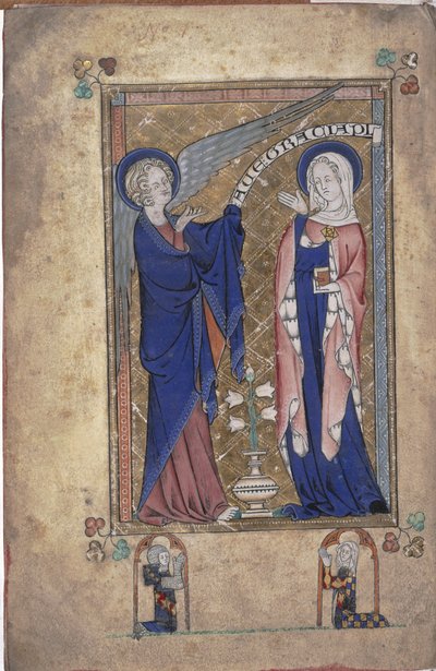 Ms 242 Folio 2v、聖母への受胎告知、グレイフィッツペイン時間 作： English School